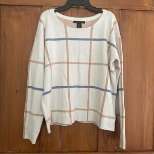 Womens Tahari Off White Beige Blue Sweater Size L Button Trim